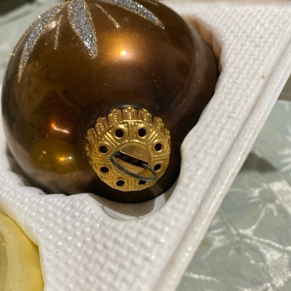 2 Glass Ball Christmas Ornament - Gold Ball With Rhinestones & Glitter W.Germany - Picture 5 of 6